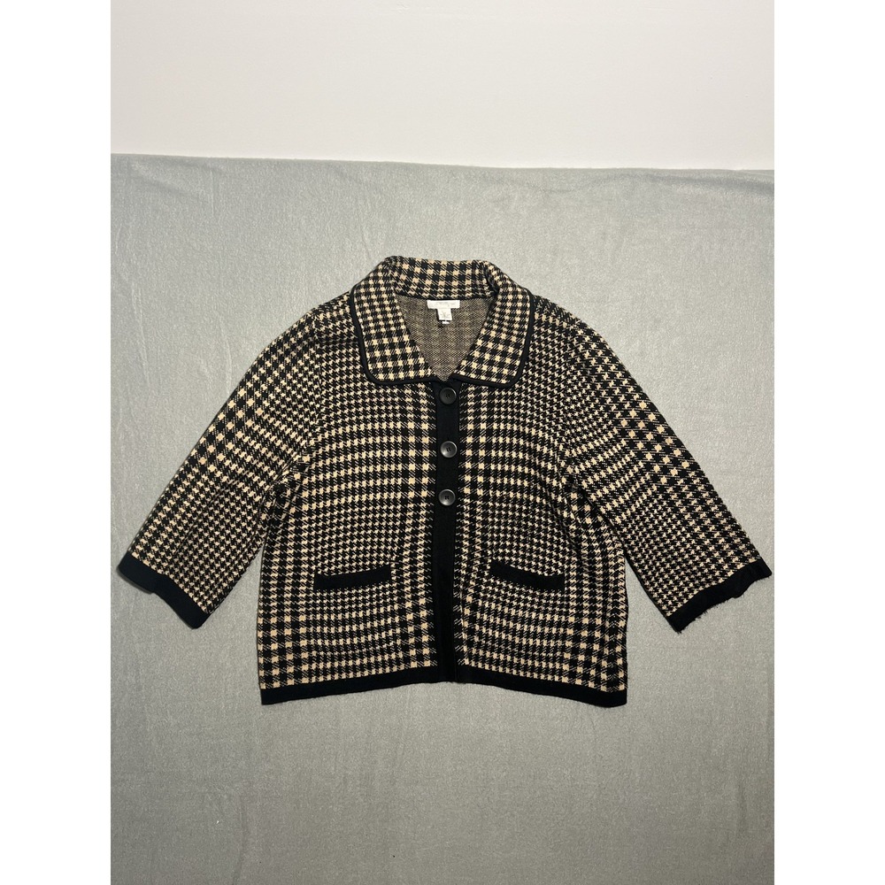 Mercer Street Women's‎ M Black Beige Houndstooth Knit Cardigan Sweater Jacket